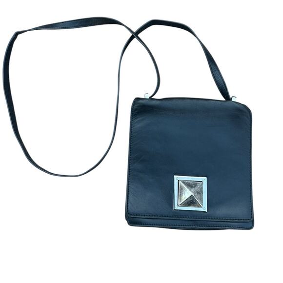 L.A.M.B. Black Leather Square Crossbody Bag - Picture 1 of 15
